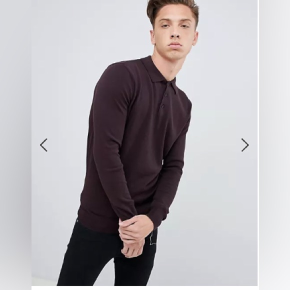 Brave Soul Knitted Long Sleeve Polo - Wine - Small - Picture 2 of 4